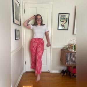 60s Vintage High Waisted Bandana Print Denim Pants